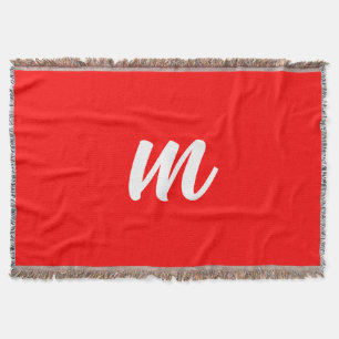 Red White Calligraphy Monogram Initial Letter Throw Blanket