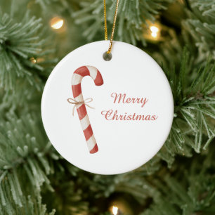 Red White Candy Cane Christmas Ceramic Ornament