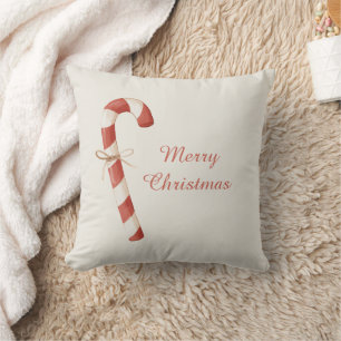Red White Candy Cane Christmas Throw Pillow
