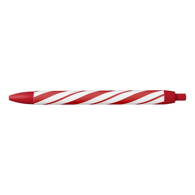 Red & White Candy Cane Stripes Christmas Black Ink Pen (Front)