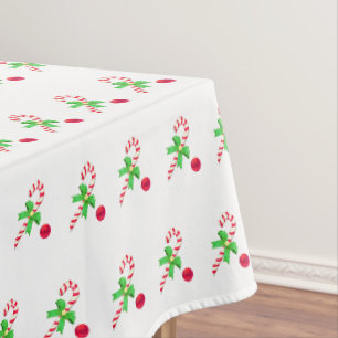 Red & White Candy Cane with Christmas Ball Tablecloth