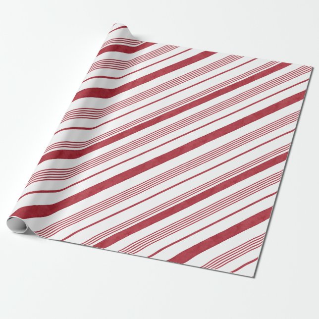 Red & White Candy Striped Wrapping Paper Christmas (Unrolled)