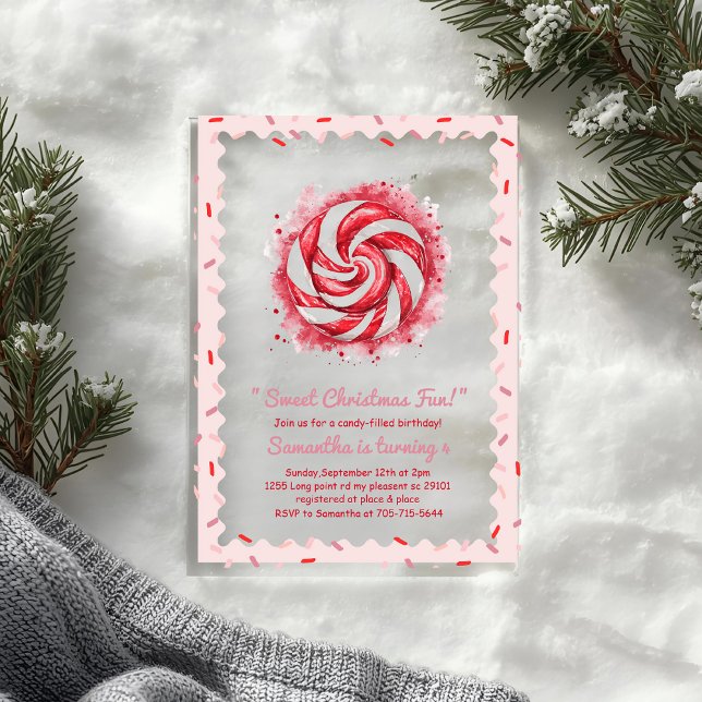 "Red & White Candy Winter Birthday  Acrylic Invitations (Creator Uploaded)