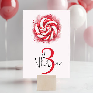 Red & White Candy Winter Birthday Table Number