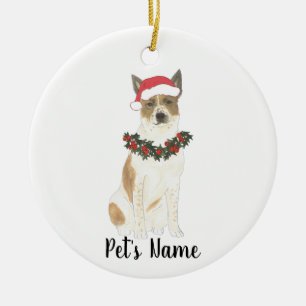 Red & White Cattledog Heeler Christmas Ceramic Ornament