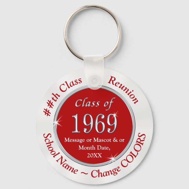 Red White Cheap Class of 1969 Gifts, Personalized Keychain (Front)