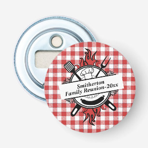 Red White Check Barbecue Cookout Family Reunion  Bottle Opener