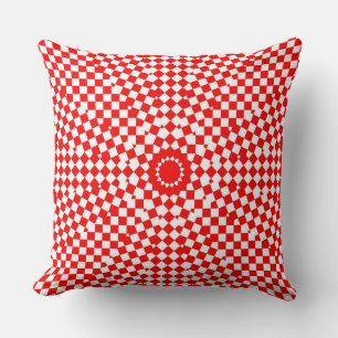Red White Check Modern Abstract Custom Cotton Sofa Throw Pillow