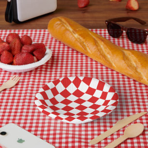 red white check pattern party Paper plate