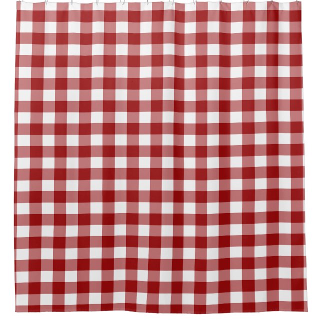 Red White Check Plaid Shower Curtain (Front)