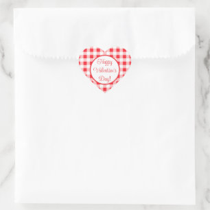 Red White Check Romantic Valentines Day Heart Sticker