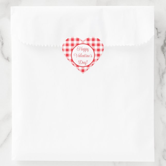 Red White Check Romantic Valentines Day Heart Sticker (Bag)
