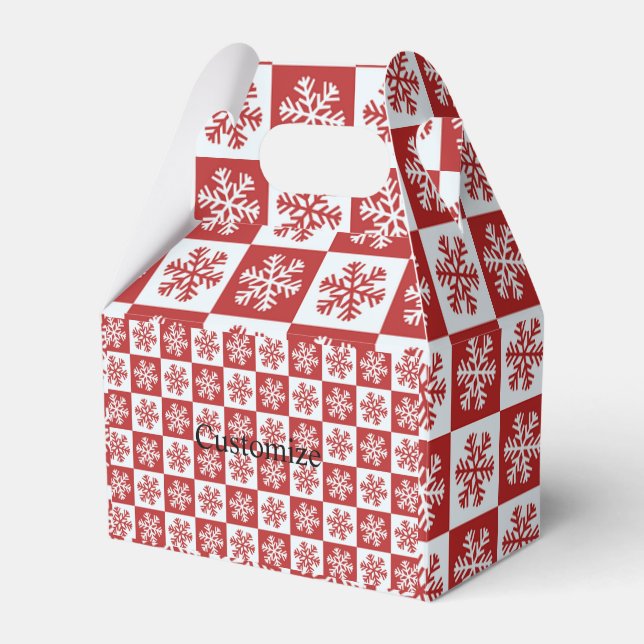 Red/white check snowflake pattern favor box (Front Side)