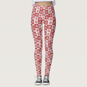 Red/white check snowflake pattern leggings