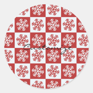 Red/white check snowflake pattern Thunder_Cove Classic Round Sticker