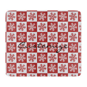 Red/white check snowflake pattern Thunder_Cove Cutting Board