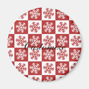 Red/white check snowflake pattern Thunder_Cove Magnet