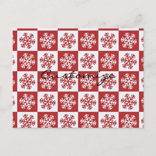 Red/white check snowflake pattern Thunder_Cove Postcard (Front)