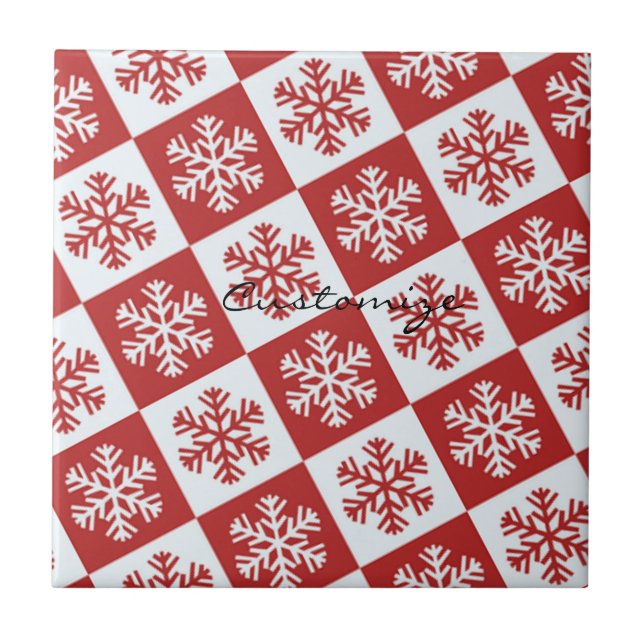 Red/white check snowflake pattern Thunder_Cove Tile (Front)