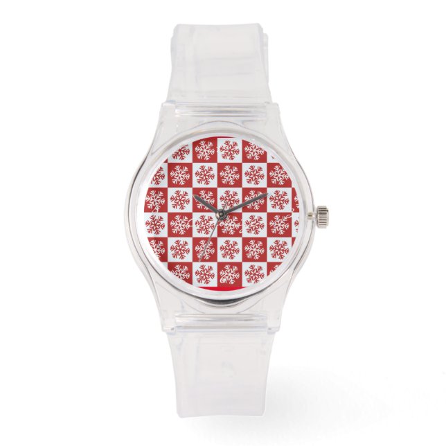 Red/white check snowflake pattern Thunder_Cove Watch (Front)