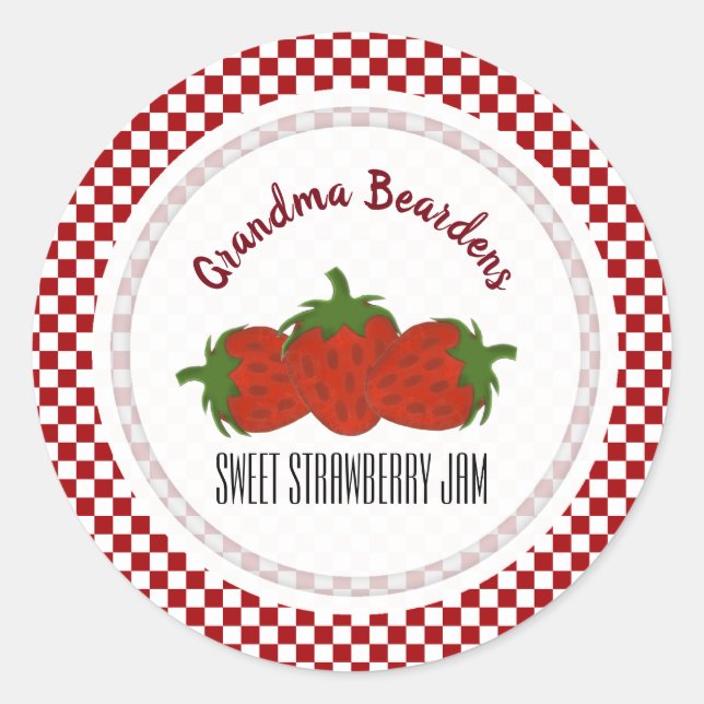 Red White Checked Strawberry Personalized Labels (Front)