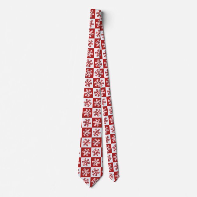 Red white checkerboard snowflake tie (Front)