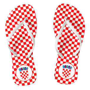 Red White Checkers With Croatian Emblem Flip Flops