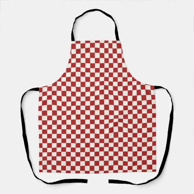Red White Chequerboard Gingham Pattern Apron (Front)