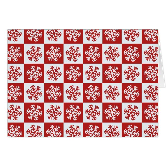 Red white chequerboard snowflake greeting card (Front Horizontal)