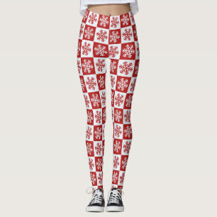 Red white chequerboard snowflake leggings