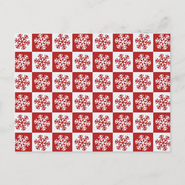 Red white chequerboard snowflake postcard (Front)