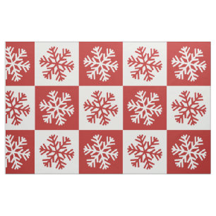 Red white chequerboard snowflake print fabric