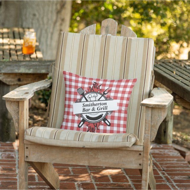 Red White Chequered Barbecue Bar Grill Family Outdoor Pillow (Chair)