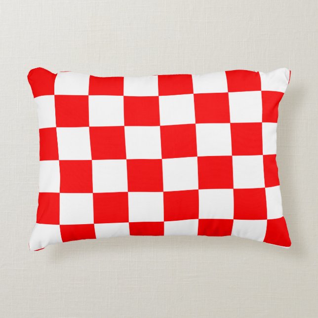 Red White Chequered Check Pattern Accent Pillow (Front)