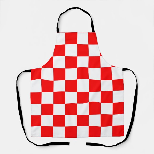 Red White Chequered Check Pattern Apron (Front)