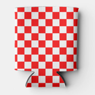 Red White Chequered Check Pattern Can Cooler