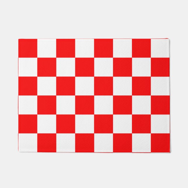 Red White Chequered Check Pattern Doormat (Front)