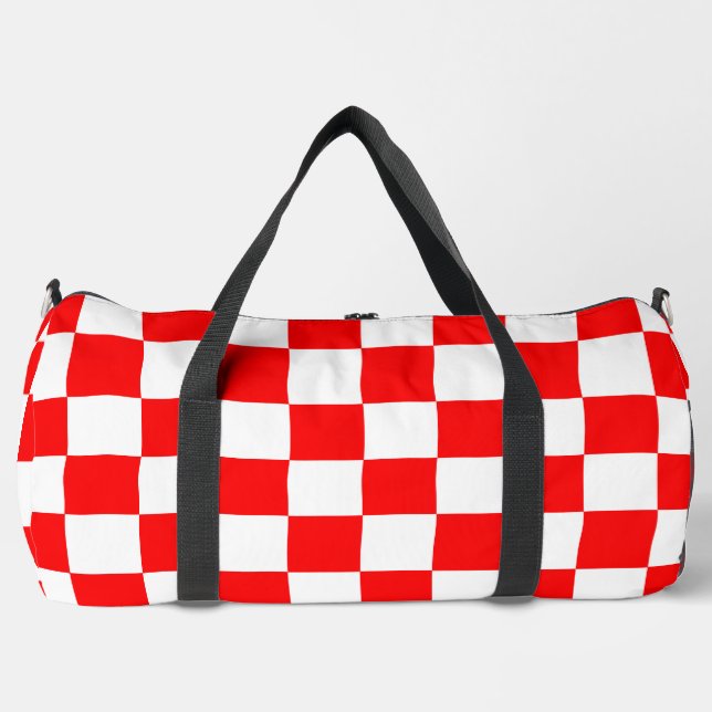Red White Chequered Check Pattern Duffle Bag (Front)