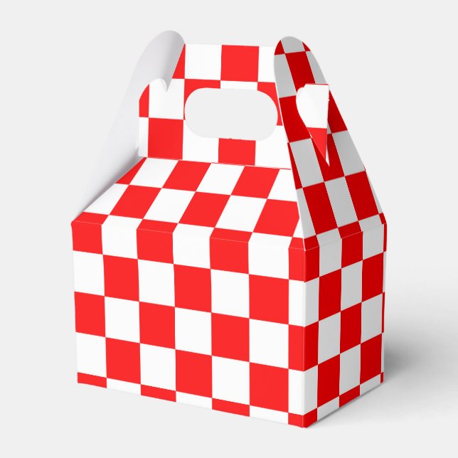 Red White Chequered Check Pattern Favor Box (Front Side)