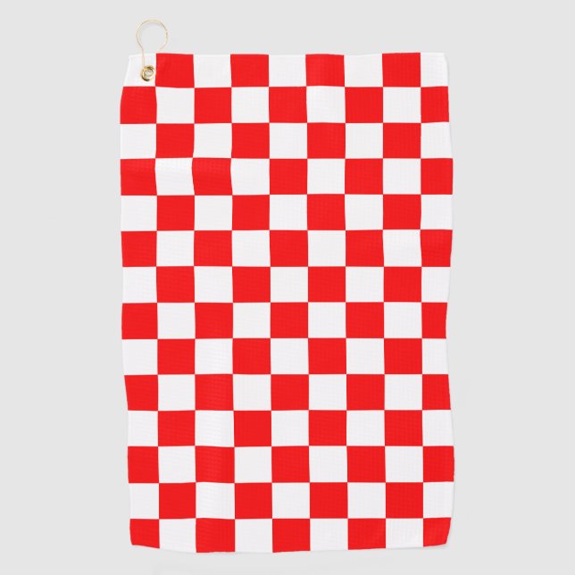 Red White Chequered Check Pattern Golf Towel (Front)