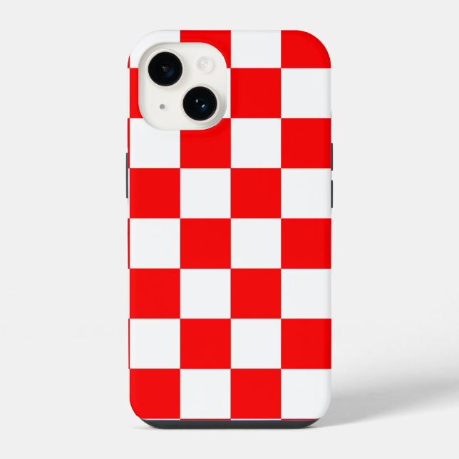 Red White Chequered Check Pattern iPhone Case (Back)