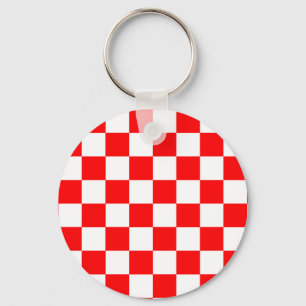 Red White Chequered Check Pattern Keychain
