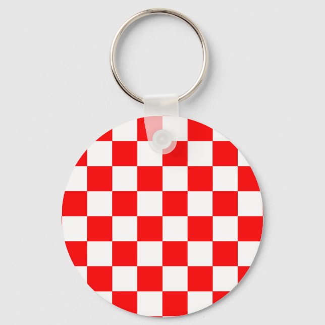 Red White Chequered Check Pattern Keychain (Front)
