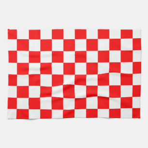 Red White Chequered Check Pattern Kitchen Towel