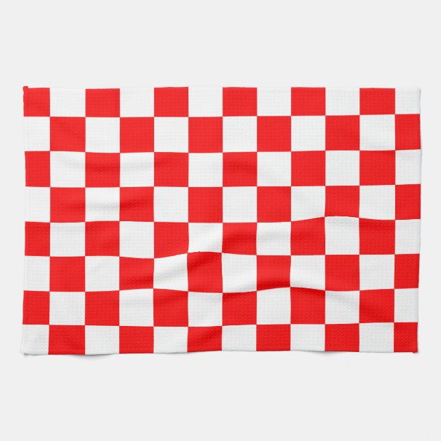 Red White Chequered Check Pattern Kitchen Towel (Horizontal)
