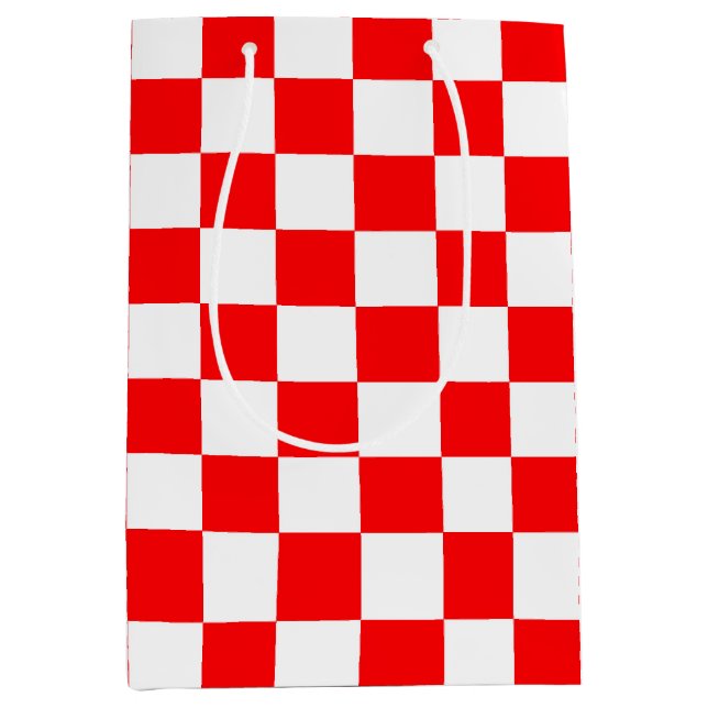 Red White Chequered Check Pattern Medium Gift Bag (Front)