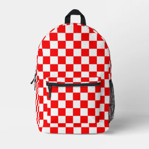 Red White Chequered Check Pattern Printed Backpack