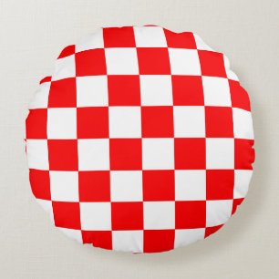 Red White Chequered Check Pattern Round Pillow