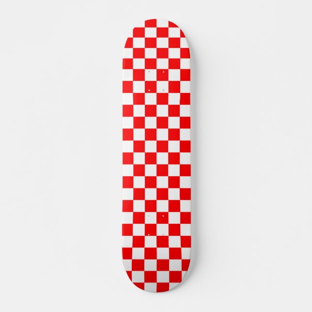 Red White Chequered Check Pattern Skateboard (Front)