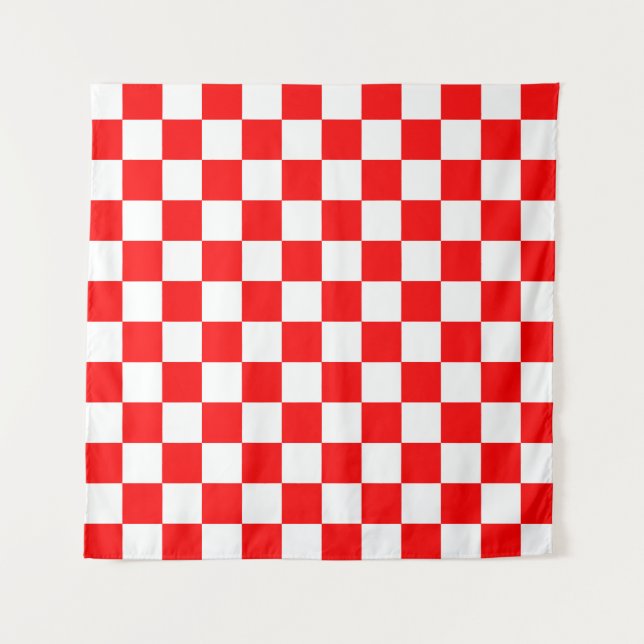 Red White Chequered Check Pattern Tapestry (Front)